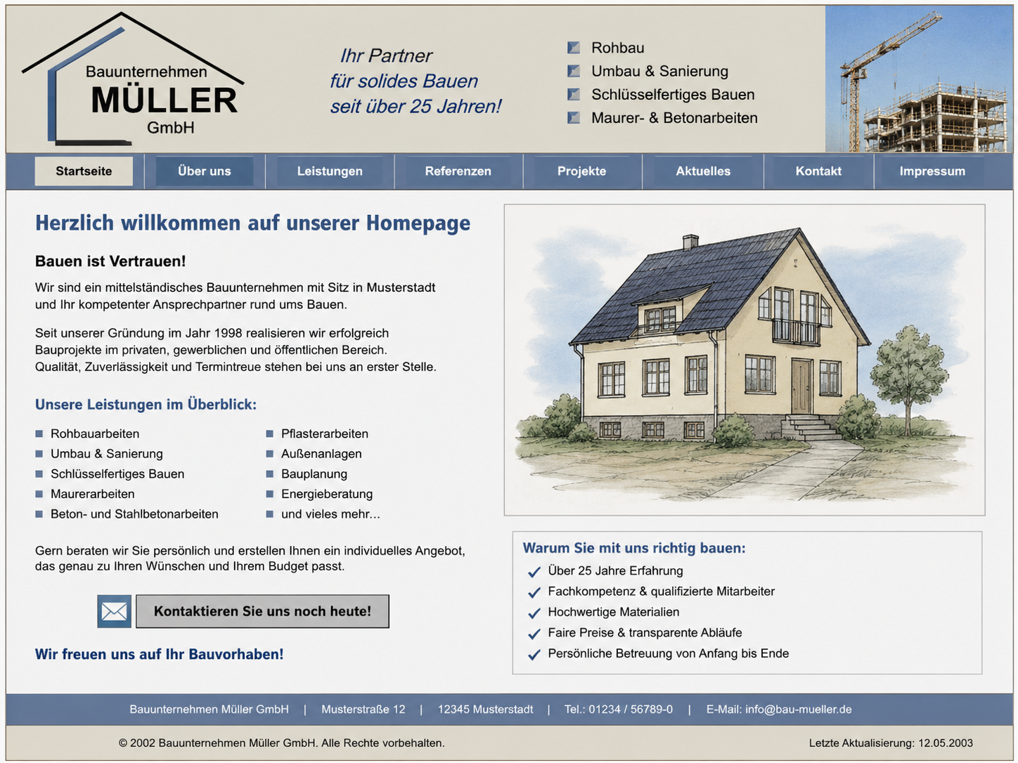 Beispiel-Vorher: unklar strukturierte Fachbetrieb-Website ohne erkennbares Leistungsversprechen