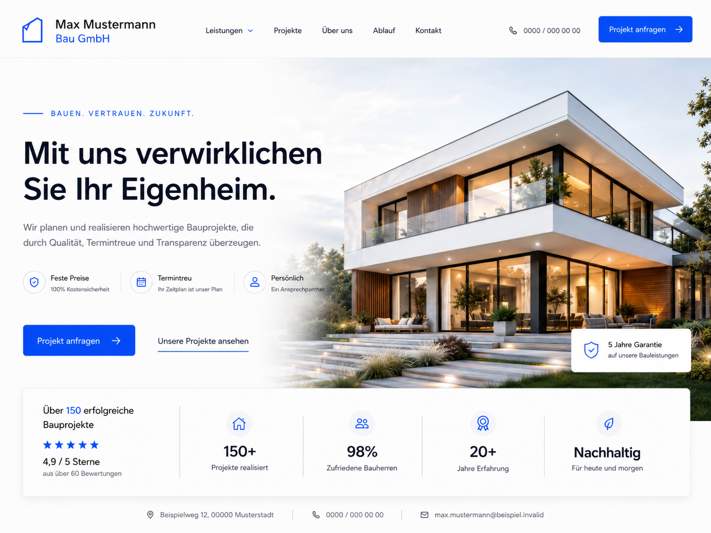 Beispiel-Nachher: klar strukturierte AVIO-Webseite mit deutlichem Anfrage-Pfad