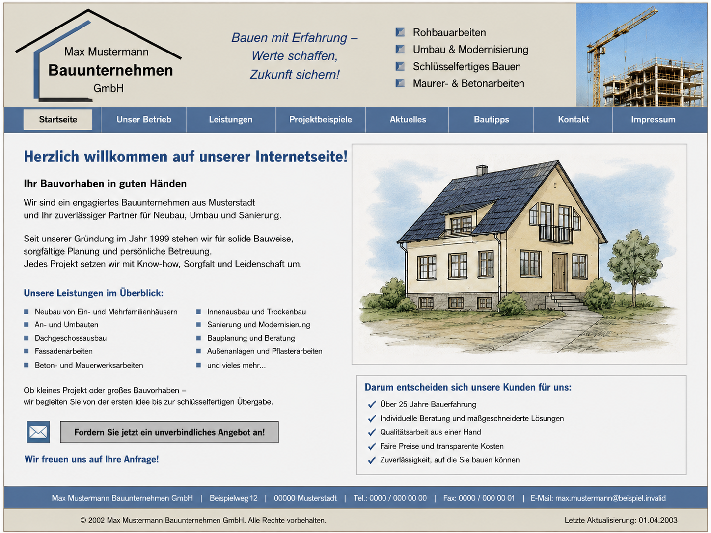 Beispiel-Vorher: unklar strukturierte Fachbetrieb-Website ohne erkennbares Leistungsversprechen
