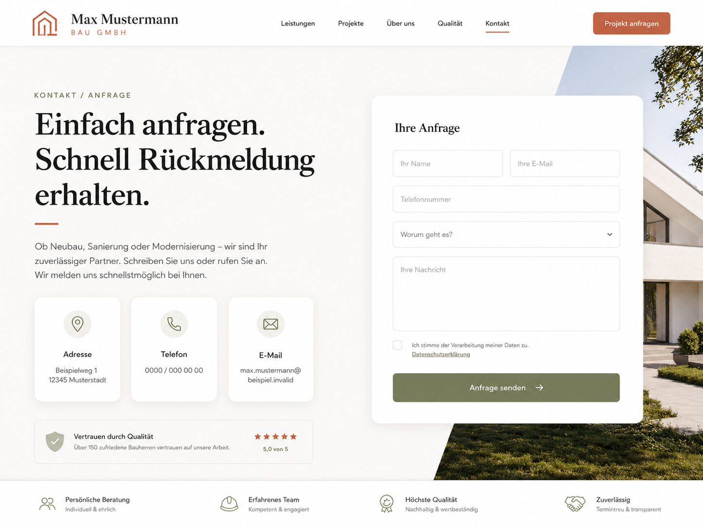 Beispiel-Nachher: klar geführtes Kontaktformular mit sichtbaren Kontaktwegen