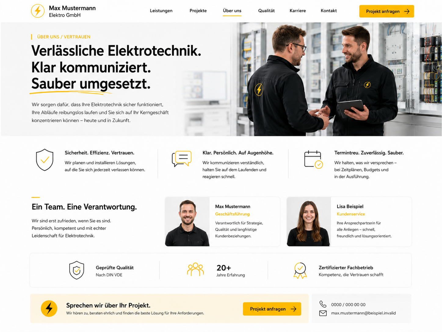 Beispiel-Nachher: hochwertige Über-uns-Seite mit klarer Geschichte und Teamfokus